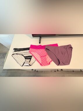 PINK Victoria's Secret Trio Bikini Pack - Hot Pink, Mauve & Black/White Stripe